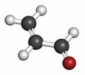 Acrolein propenal molecule. Toxic molecule that is formed when fat or oil is heated and is present in e.g. french fries. 3D.