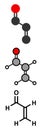 Acrolein (propenal) molecule. Toxic molecule that is formed when fat or oil is heated and is present in e.g. french fries.