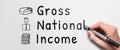 Acronym GNI or Gross National Income. Person writes text with a marker