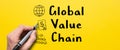 Acronym GVC or Global Value Chain. The person writes the text with icons with a marker.