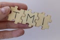 The acronym TMI, which stands for Too Much Information. The letters written on the puzzles.