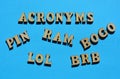 Acronyms, including PIN, LOL, BRB, BOGO and RAM