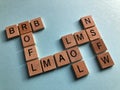 Acronyms, internet slang including LOL, Lots of laughs