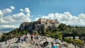 Acropolis from Areopag Athens greece panorama Blue Sky clouds Royalty Free Stock Photo