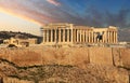 Acropolis of Athens, Greece, with the Parthenon Temple during sunset Royalty Free Stock Photo