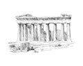 Acropolis of Athens. The Parthenon. Athens. Greece. Hand drawn sketch. Vector illustration