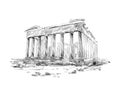 Acropolis of Athens. The Parthenon. Athens. Greece. Hand drawn sketch. Vector illustration. Royalty Free Stock Photo