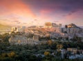 Acropolis of Athens at sunset with a beautiful dramatic sky Royalty Free Stock Photo