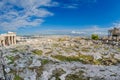 Acropolis of Athens. View of Propylaia, Base of the Statue of Athena and Promachos