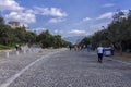 The Acropolis of Athens while walking along the pedestrianized Dionysiou Areopagitou street. Royalty Free Stock Photo