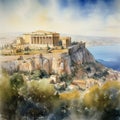 Acropolis in Athens watercolor