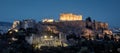 Acropolis hill with famous Parthenon at night, Athens, Greece. Old Acropolis is top landmark of Athens Royalty Free Stock Photo