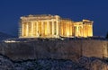 Acropolis hill - Parthenon temple in Athens at night, Greece Royalty Free Stock Photo