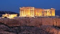 Acropolis hill - Parthenon temple in Athens at night, Greece Royalty Free Stock Photo