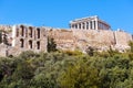 Acropolis hill and Parthenon temple in summer, Athens, Greece. Famous Acropolis is top landmark of Athens. Scenic view of Ancient Royalty Free Stock Photo