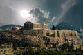 Acropolis likavitos parthenon athens greece in cloudy day