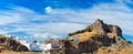 Acropolis of Lindos bottom view of the bay of Rhodes Greece summ Royalty Free Stock Photo