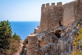 The Acropolis of Lindos, facing the Aegean Sea. Royalty Free Stock Photo