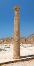 Acropolis of Lindos, the ruins of an ancient temple and the remains of the Doric columns. Lindos, Rhodes, Greece Royalty Free Stock Photo