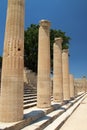 Acropolis of Lindos, the ruins of an ancient temple and the remains of the Doric columns. Lindos, Rhodes, Greece Royalty Free Stock Photo