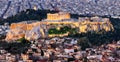 Acropolis at night in Athens from hill Lycabettus, Greece Royalty Free Stock Photo