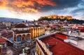 Acropolis with Parthenon temple against sunset in Athens, Greece