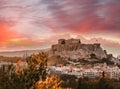 Acropolis with Parthenon temple against sunset in Athens, Greece Royalty Free Stock Photo