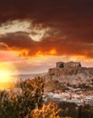 Acropolis with Parthenon temple against sunset in Athens, Greece Royalty Free Stock Photo