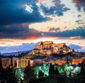 Acropolis with Parthenon temple against sunset in Athens, Greece Royalty Free Stock Photo