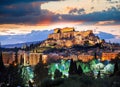 Acropolis with Parthenon temple against sunset in Athens, Greece Royalty Free Stock Photo