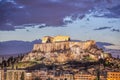 Acropolis with Parthenon temple against sunset in Athens, Greece Royalty Free Stock Photo