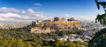 The Acropolis and Parthenon Temple covered in light snow during winter time