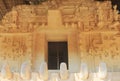 Acropolis statues facade, the largest structure at Ek` Balam ruins, Mexico