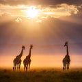 Giraffe Herd Savannah Generative AI