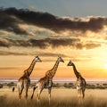 Giraffe Herd Savannah Generative AI