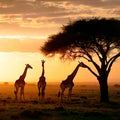 Giraffe Herd Savannah Generative AI