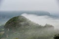Across the Vinales Valley in Cuba. Morning twilight and fog. Royalty Free Stock Photo