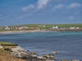 Across the waters of Sand Wick, the small, remote community of Sandwick in the south of Mainland, Shetland, UK