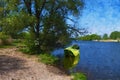 Acryl paintings of fishing boat in the Havel River. Havelland Royalty Free Stock Photo
