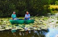 Acryl paintings of two people fisihing in boat in the Havel River. Havelland Royalty Free Stock Photo