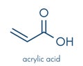 acrylic acid molecule, polyacrylic acid PAA, carbomer building block. PAA is used in the production of disposable diapers.