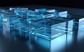Acrylic Blocks on a Blue Surface. Innovative Tech Aesthetic