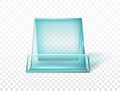 Acrylic brochure holder isolated on transporent background. Vector empty glass stand display. Clear plastic, plexi or