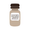 Acrylic colour bottle. Acryl paint jar closed with cap. Dye package, container. Color pack, art supplies. Flat vector