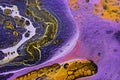 Acrylic Fluid Art. Purple waves and swirls. Liquid Gold Wave on canvas. Digital decor. Abstract stone background or Royalty Free Stock Photo