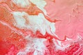 Acrylic Fluid Art. White, red and pink liquid mix and golden splashes. Abstract marble background or texture Royalty Free Stock Photo