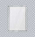 Acrylic glass frame, plastic frame for poster of photo, realistic mockup isolated hanging on transparent wall. White