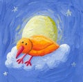 The bird sleeps on the cloud in the night