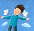 Child with arms outstretched. Freedom, peace and happiness concept