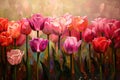 acrylic illustration closeup of pink tulips flowers, spring blooming wallpaper Royalty Free Stock Photo